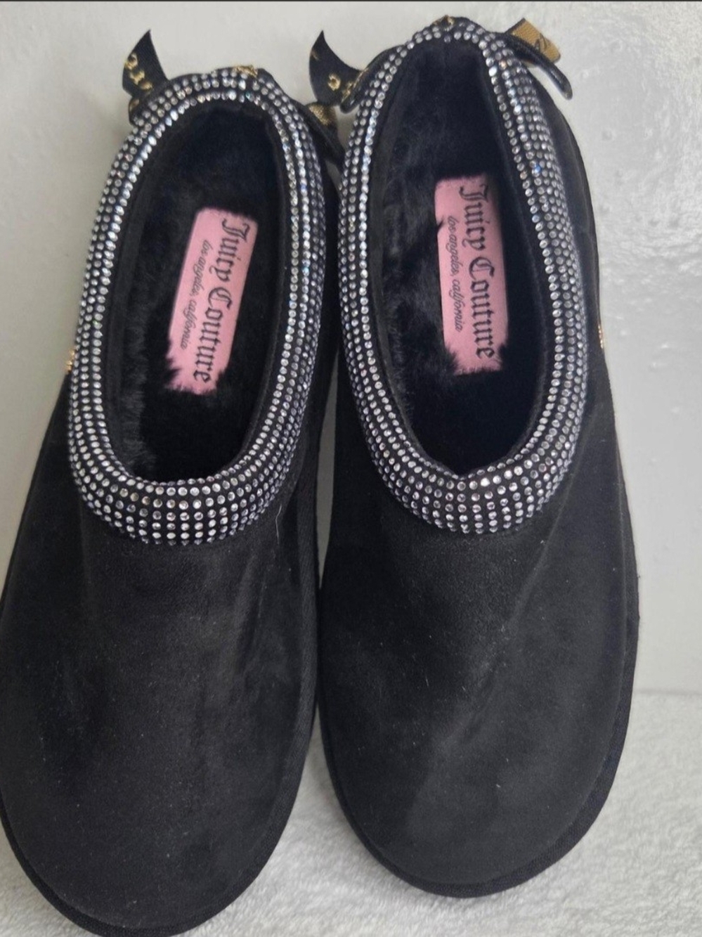 Juicy Couture Black Crystal-Trim Slip-On Slippers